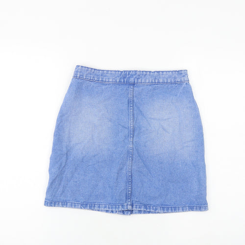 Denim & Co. Womens Blue Cotton A-Line Skirt Size 8 Button