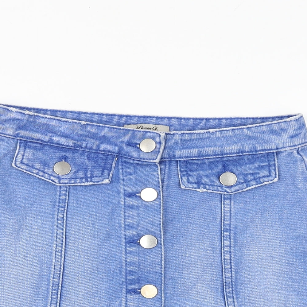 Denim & Co. Womens Blue Cotton A-Line Skirt Size 8 Button