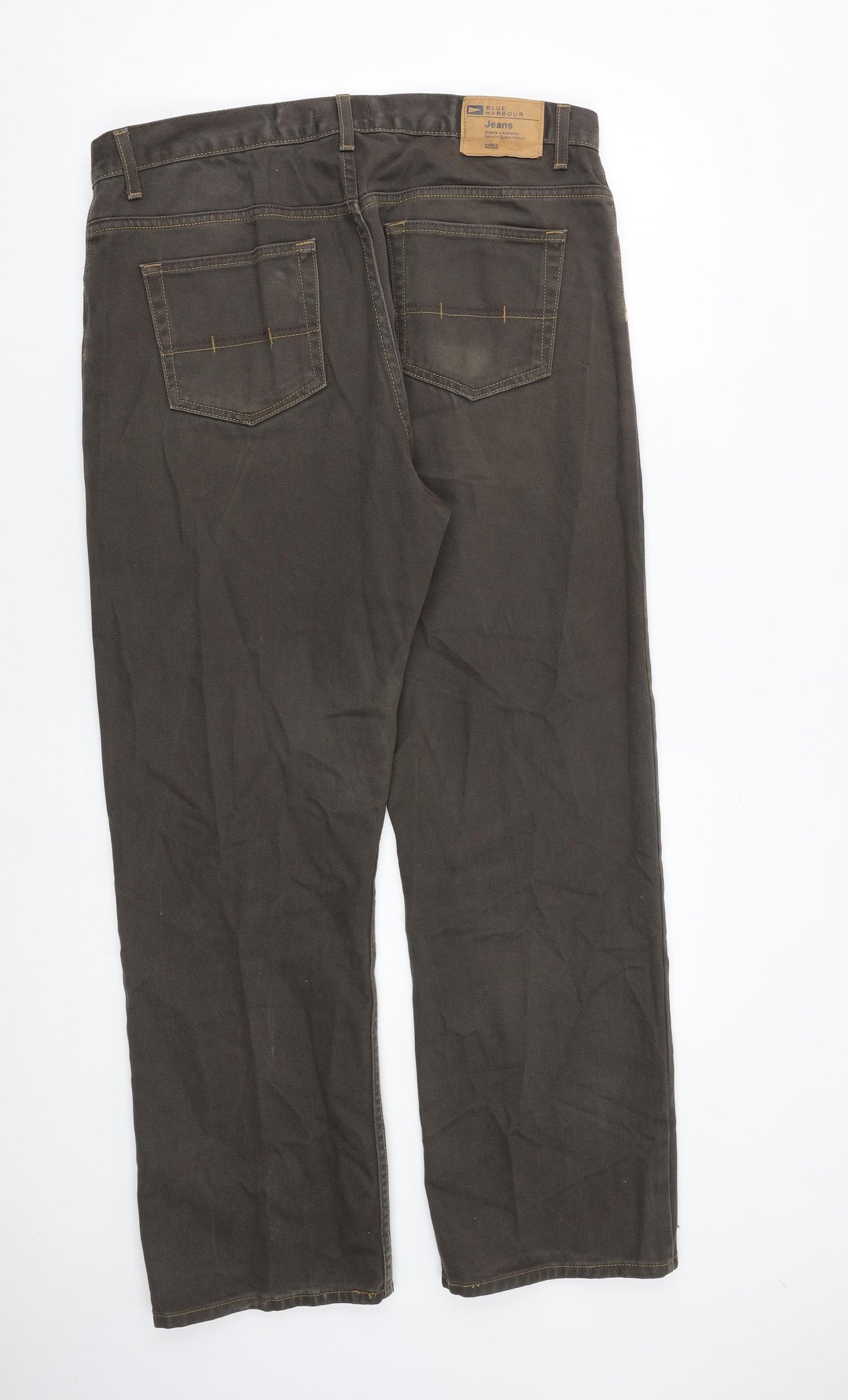 Blue Harbour Mens Brown Cotton Straight Jeans Size 36 in L31 in Regular Zip