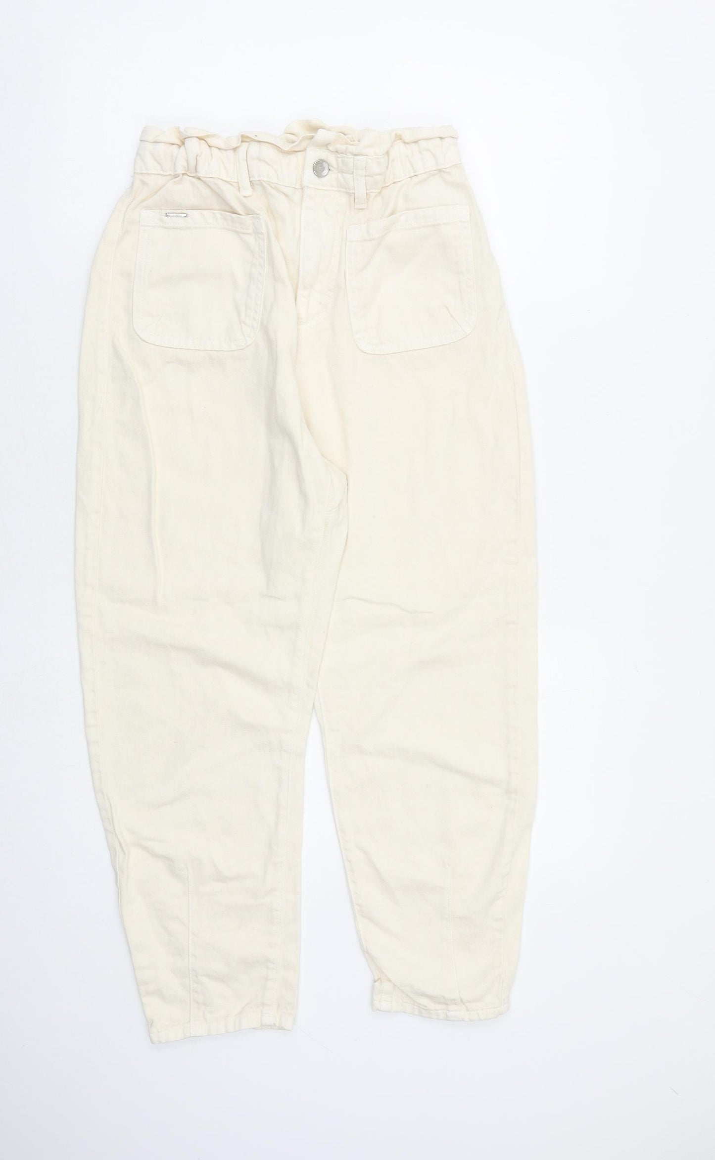 Zara Womens Ivory Cotton Tapered Jeans Size 8 L25 in Regular Zip - Barrel Style