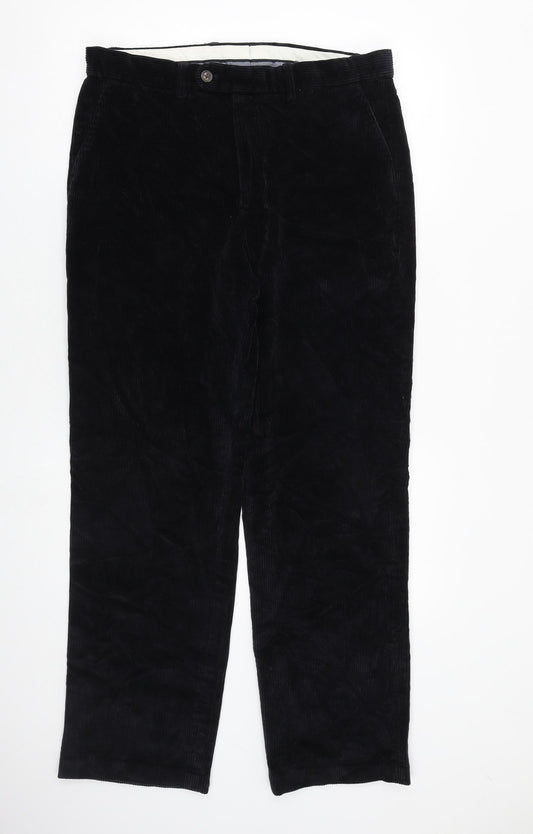 John Lewis Mens Black Cotton Trousers Size 34 in L32 in Regular Zip