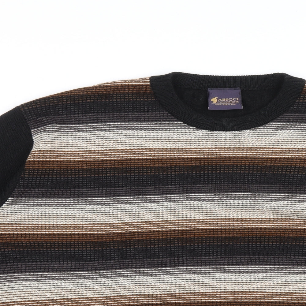 Gabicci Mens Multicoloured Crew Neck Striped Wool Pullover Jumper Size L Long Sleeve