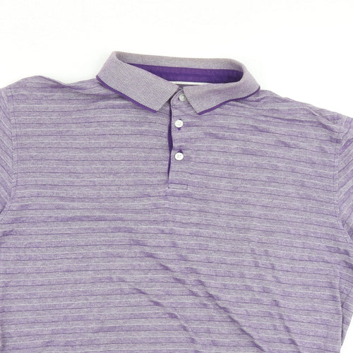 Jeff Banks Mens Purple Striped Cotton Polo Size M Collared Button