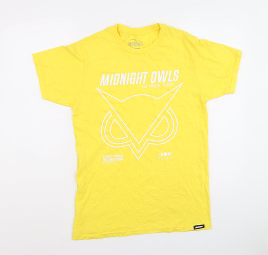 3BLACKDOT Mens Yellow Cotton T-Shirt Size M Crew Neck - Vanoss Midnight owl