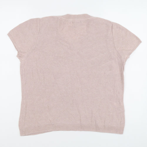 Laura Ashley Womens Pink Round Neck Cotton Pullover Jumper Size 16