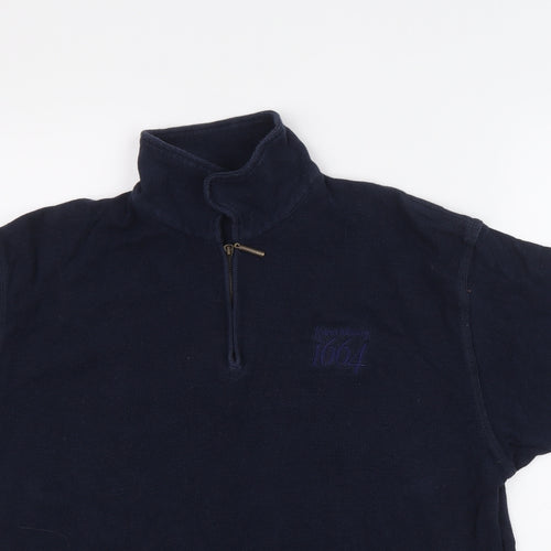 Kronenbourg 1664 Mens Blue Cotton Henley Sweatshirt Size XL - 1/4 Zip, Logo