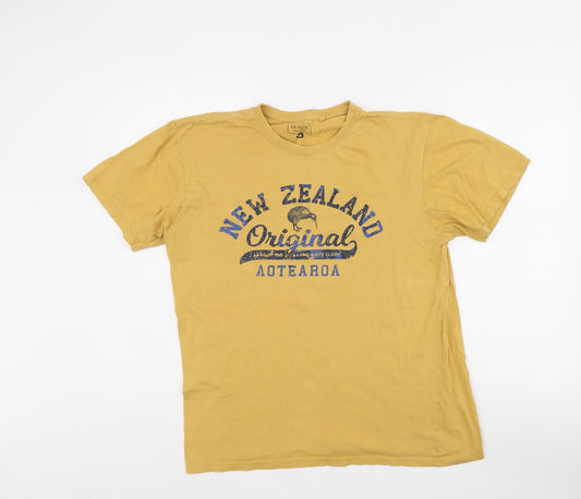 DESIGN APPAREL Mens Yellow Cotton T-Shirt Size S Crew Neck - New Zealand