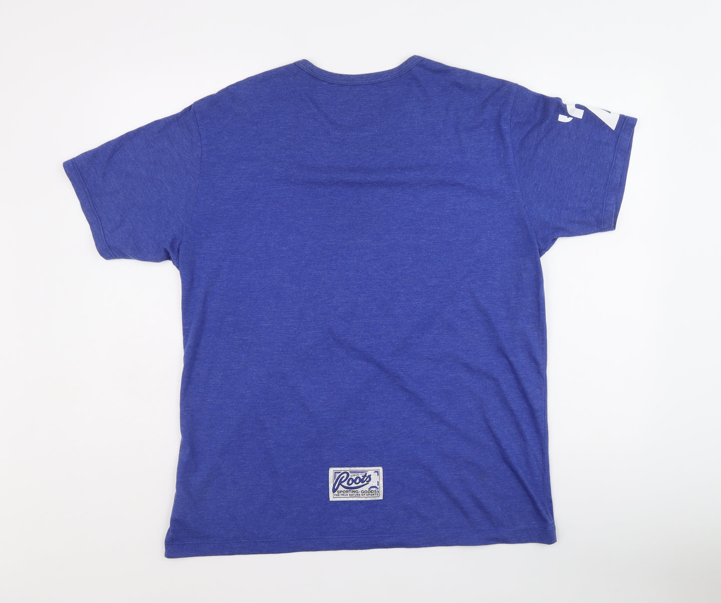 Roots Mens Blue Cotton T-Shirt Size L Crew Neck - Maple leafs hockey club
