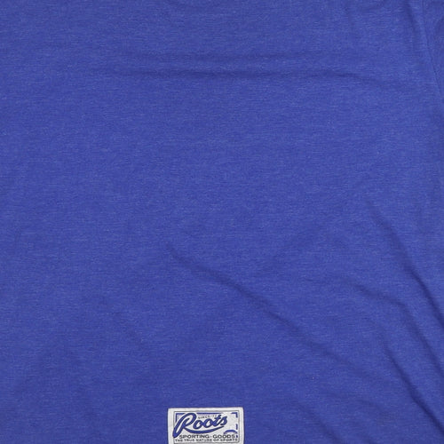Roots Mens Blue Cotton T-Shirt Size L Crew Neck - Maple leafs hockey club