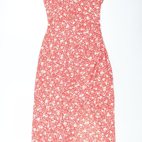 Zara Womens Red Floral Polyester Slip Dress Size XS Sweetheart Zip