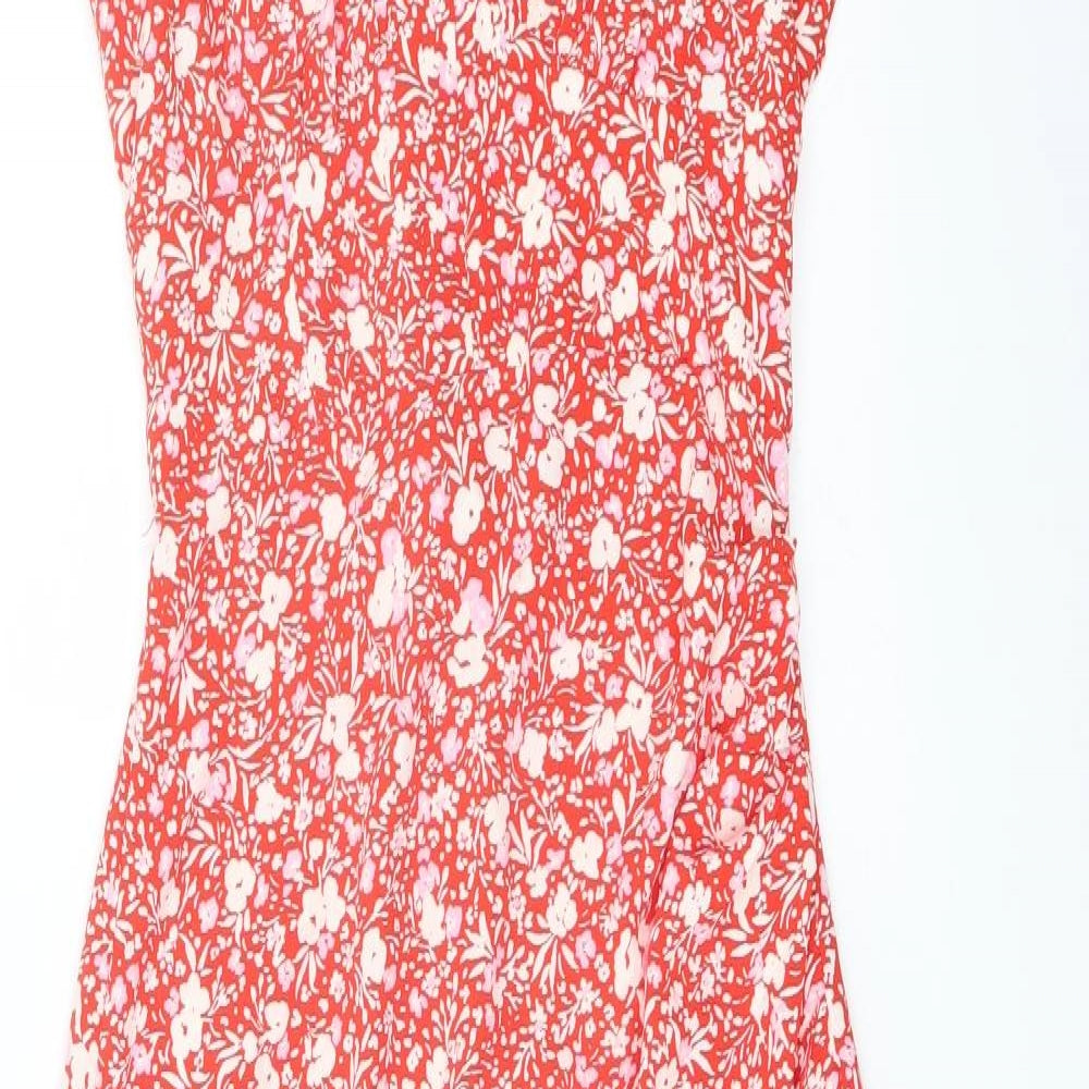 Zara Womens Red Floral Polyester Slip Dress Size XS Sweetheart Zip