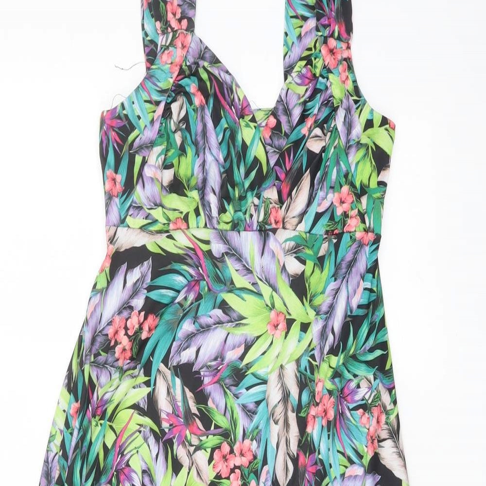 Izabel Womens Multicoloured Floral Polyester Tank Dress Size 8 V-Neck Pullover