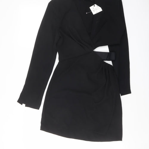 Zara Womens Black Polyester Mini Size S V-Neck Zip