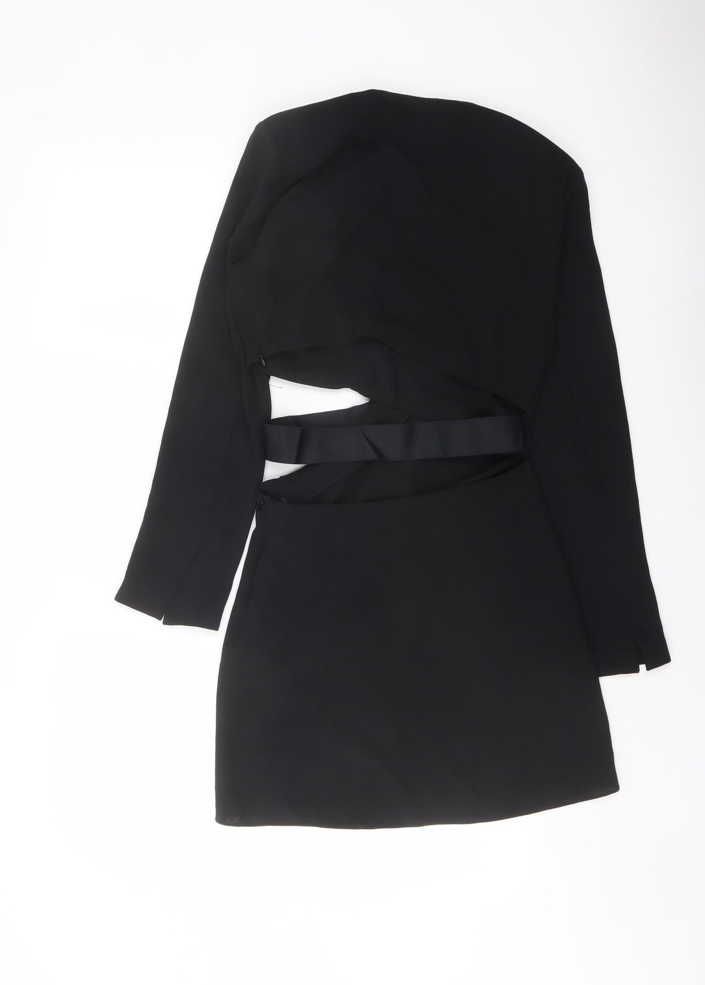 Zara Womens Black Polyester Mini Size S V-Neck Zip