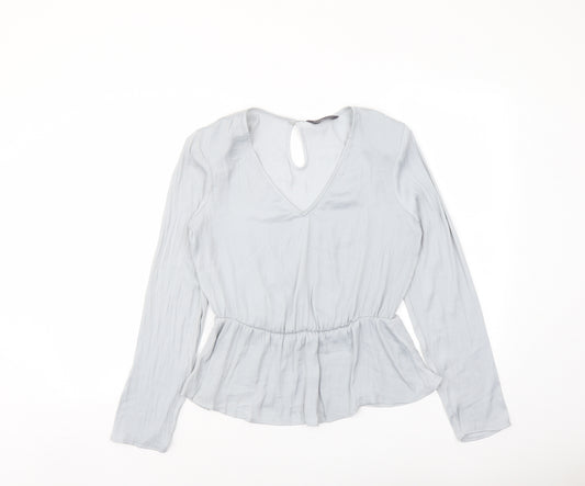 Marks and Spencer Womens Grey Polyester Basic Blouse Size 8 V-Neck - Peplum