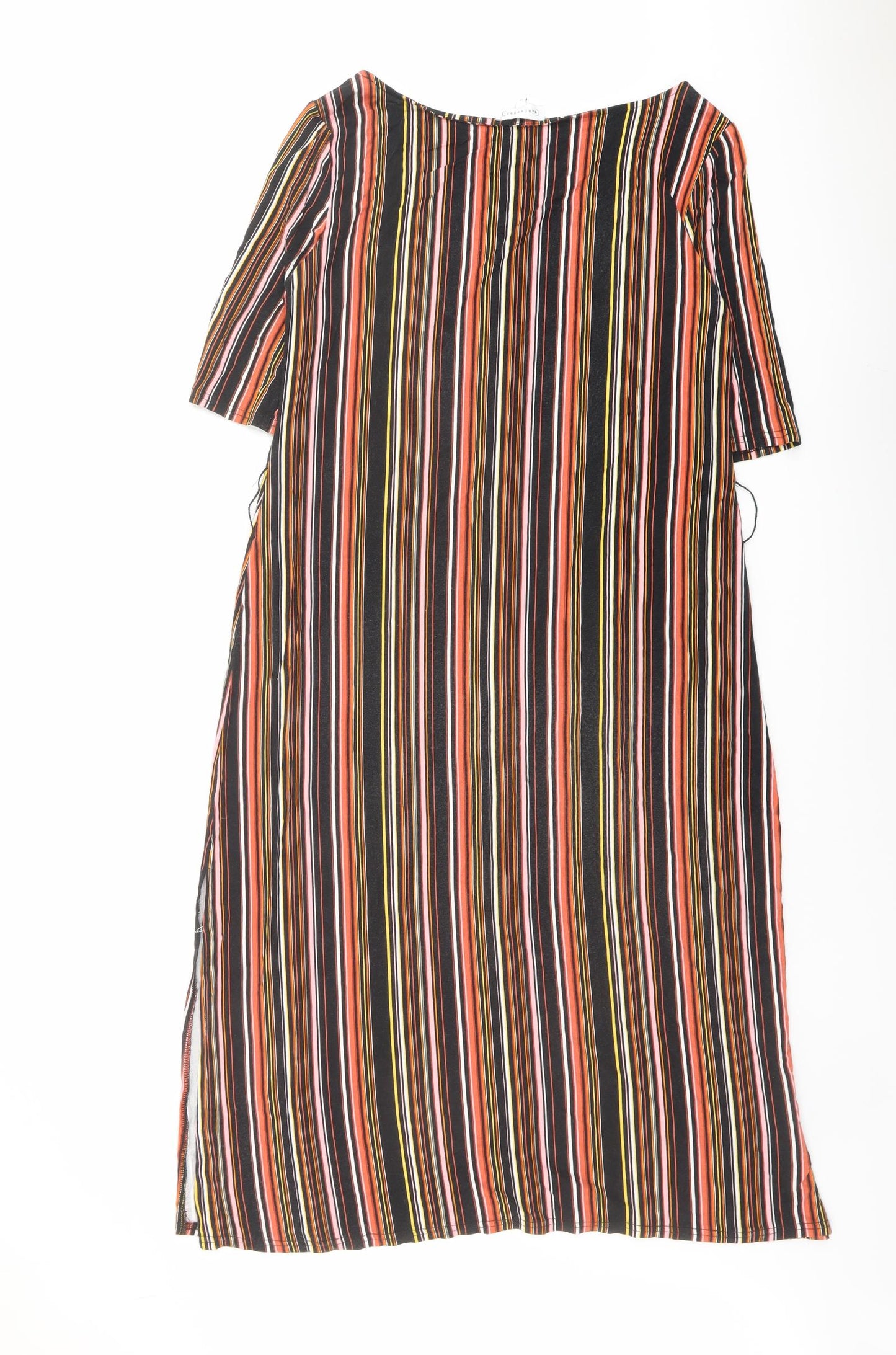 Warehouse Womens Multicoloured Striped Viscose Shift Size 12 Boat Neck Pullover
