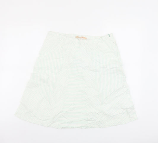 Mango Womens Green Striped Cotton A-Line Skirt Size 12 Zip