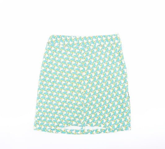 Mango Womens Blue Geometric Cotton A-Line Skirt Size 14 Zip