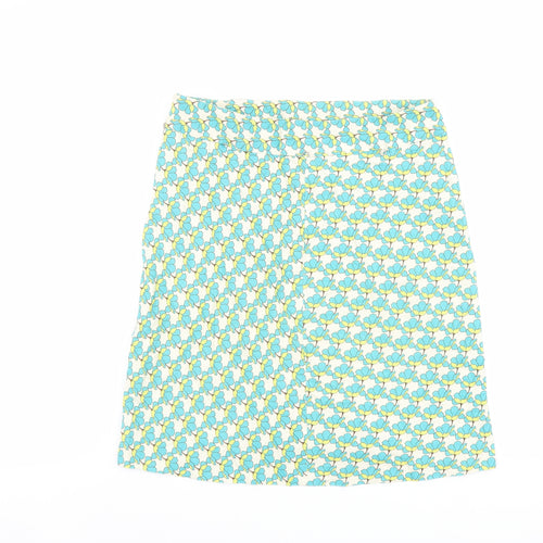 Mango Womens Blue Geometric Cotton A-Line Skirt Size 14 Zip