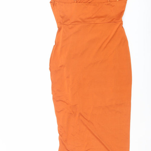 Quiz Womens Orange Polyester Slip Dress Size 12 Cowl Neck Zip