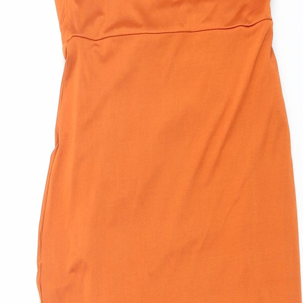 Quiz Womens Orange Polyester Slip Dress Size 12 Cowl Neck Zip
