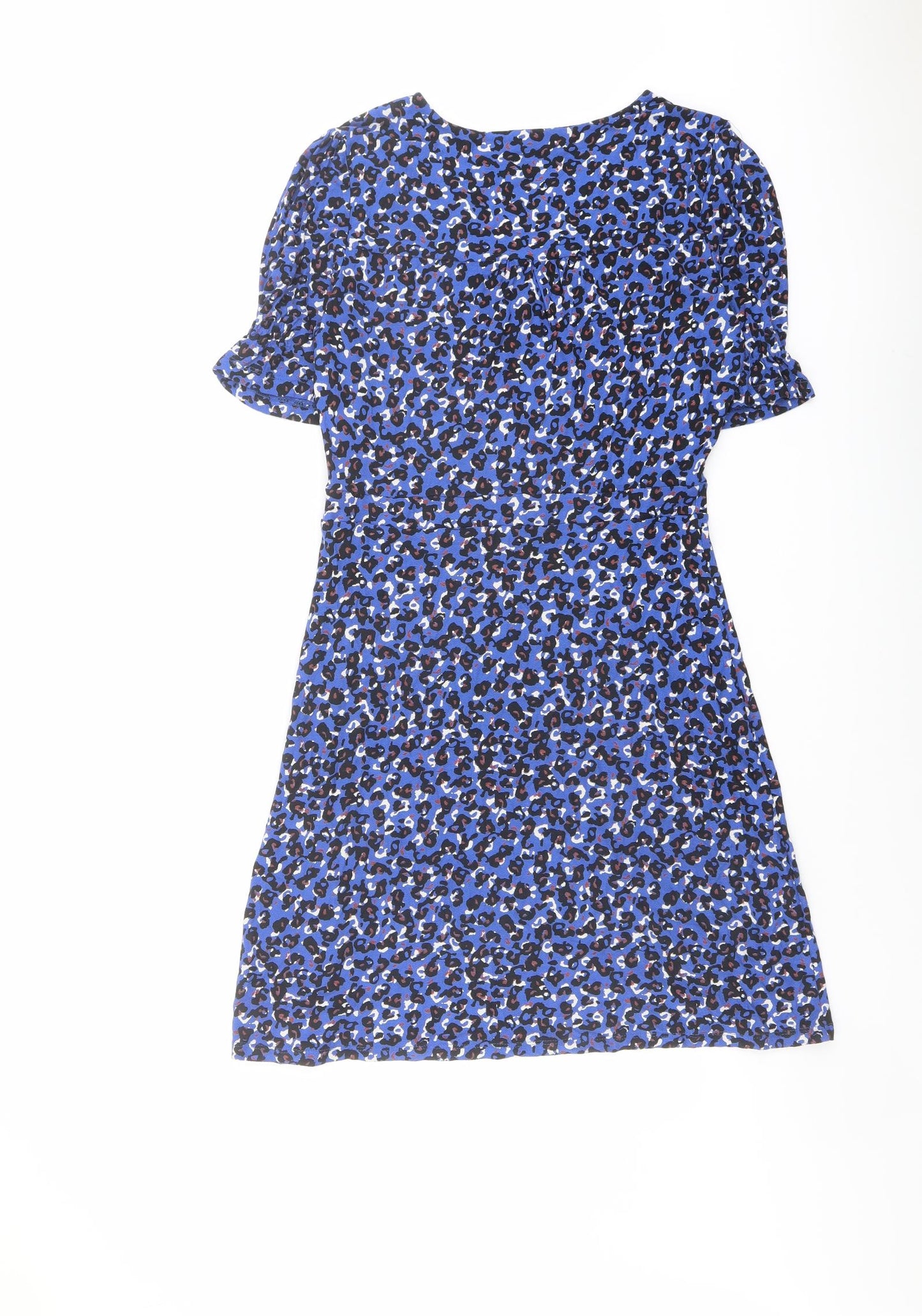 NEXT Womens Blue Animal Print Viscose Shift Size 10 V-Neck Pullover - Leopard pattern