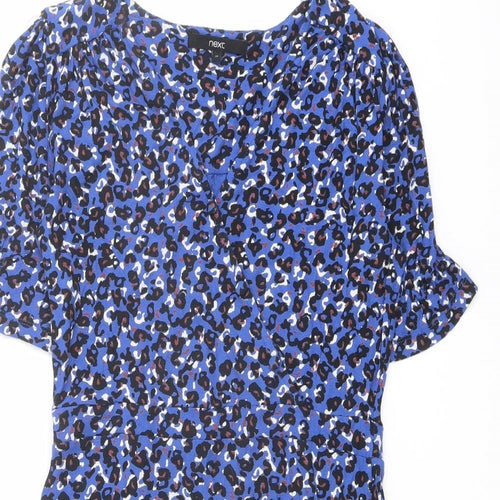 NEXT Womens Blue Animal Print Viscose Shift Size 10 V-Neck Pullover - Leopard pattern