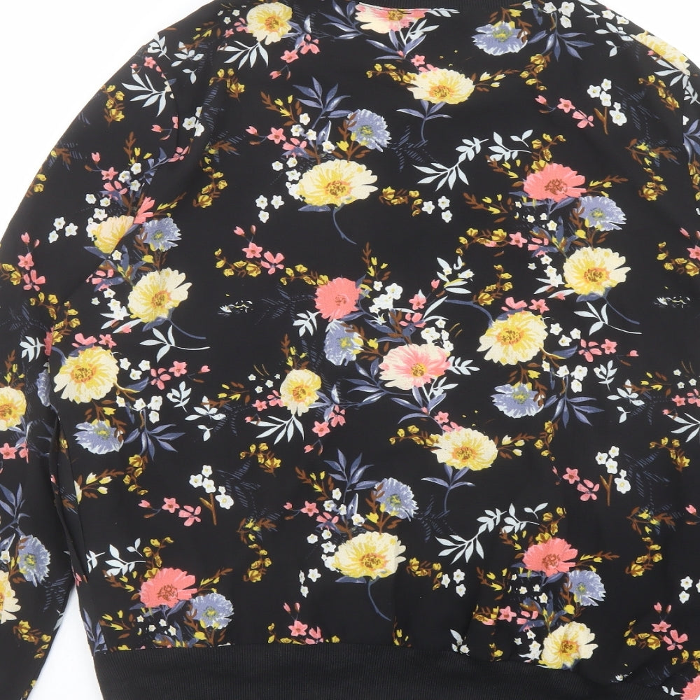New Look Womens Black Floral Bomber Jacket Jacket Size 16 Zip