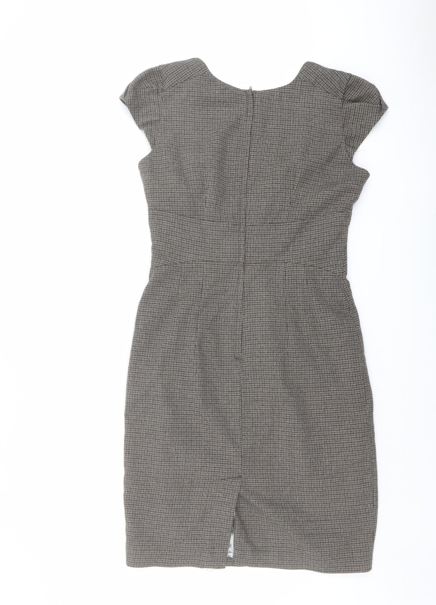 H&M Womens Brown Geometric Polyester Shift Size 10 V-Neck Zip