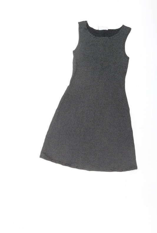Miss Selfridge Womens Black Striped Acetate Tank Dress Size 8 Boat Neck Pullover