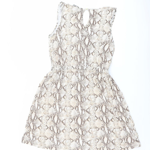 H&M Womens Beige Animal Print Viscose Tank Dress Size M Scoop Neck Pullover - Snakeskin pattern