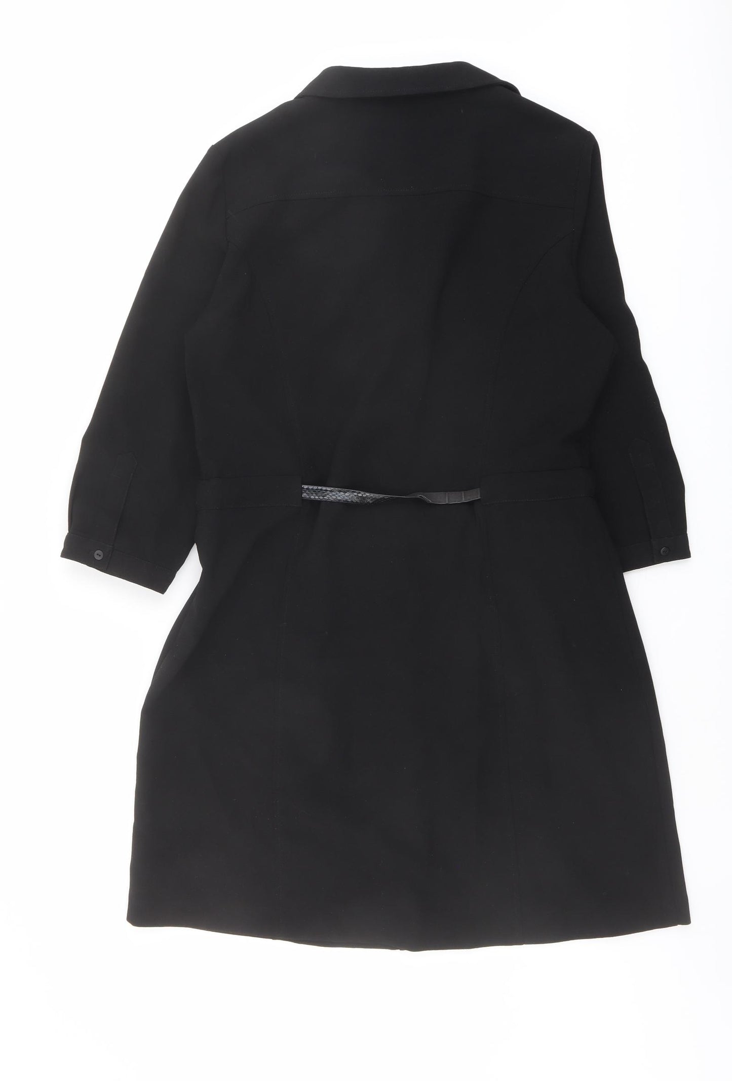 Mango Womens Black Polyester Shirt Dress Size L Collared Button