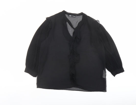 Zara Womens Black Polyester Basic Blouse Size S V-Neck