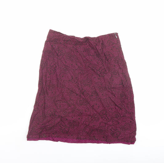 White Stuff Womens Purple Geometric Cotton A-Line Skirt Size 8 Zip