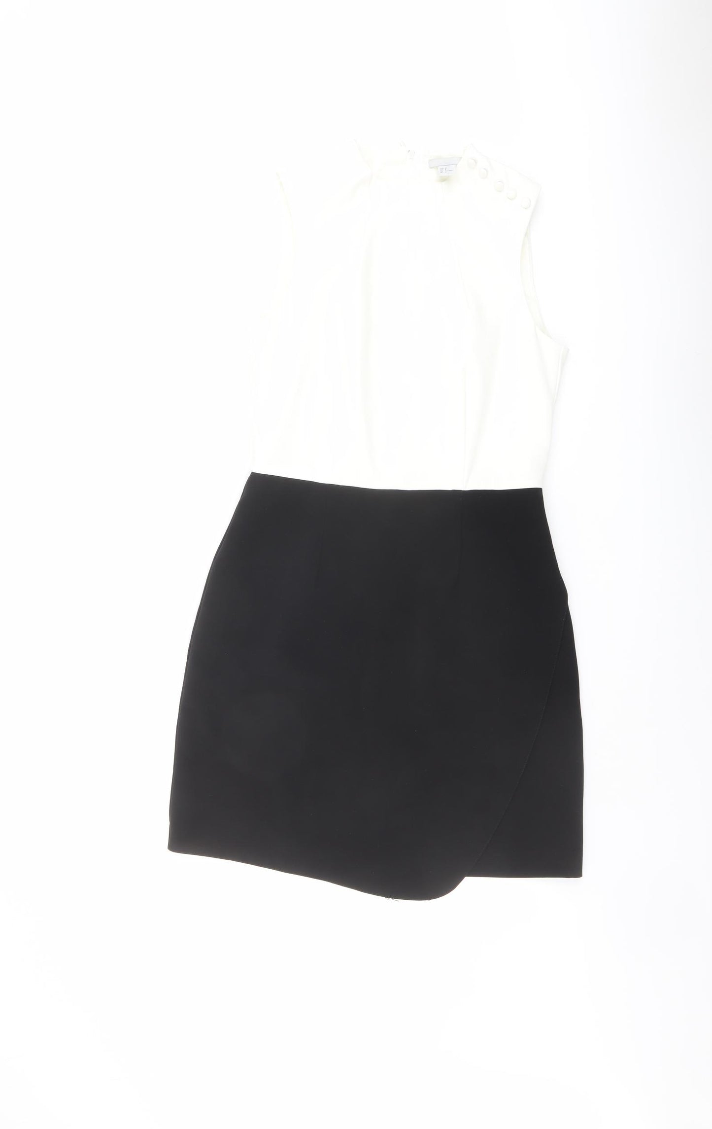 H&M Womens Black Colourblock Polyester A-Line Size 10 Round Neck Zip