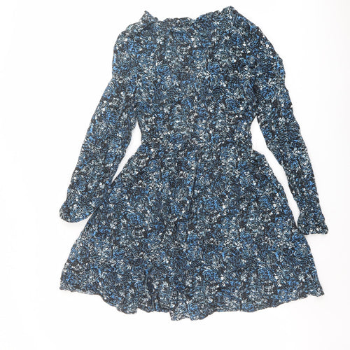 VILA Womens Blue Paisley Viscose Fit & Flare Size 8 V-Neck Pullover