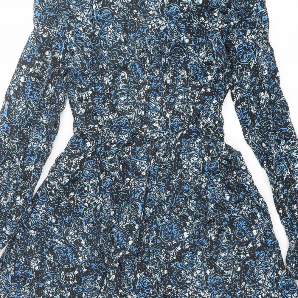 VILA Womens Blue Paisley Viscose Fit & Flare Size 8 V-Neck Pullover