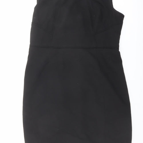 Linea Womens Black Polyester Pencil Dress Size 14 Boat Neck Zip