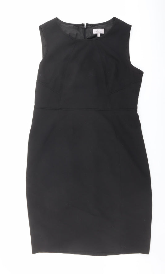 Linea Womens Black Polyester Pencil Dress Size 14 Boat Neck Zip