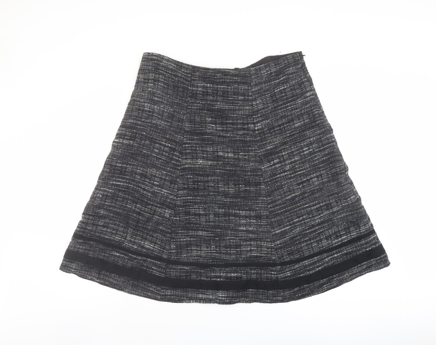 Marks and Spencer Womens Black Geometric Viscose A-Line Skirt Size 18 Zip