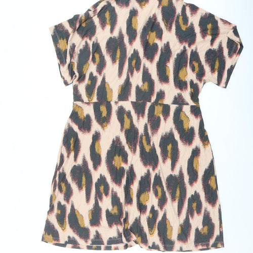 NEXT Womens Multicoloured Animal Print Viscose Shirt Dress Size 16 Collared Snap