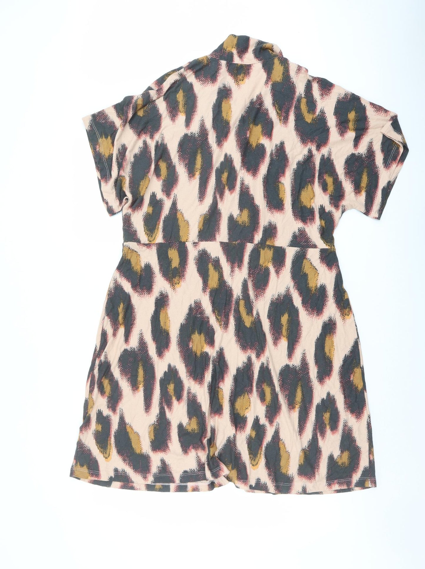 NEXT Womens Multicoloured Animal Print Viscose Shirt Dress Size 16 Collared Snap