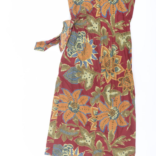 NEXT Womens Multicoloured Floral Cotton Tank Dress Size 8 Boat Neck Zip - Tie Side Detail