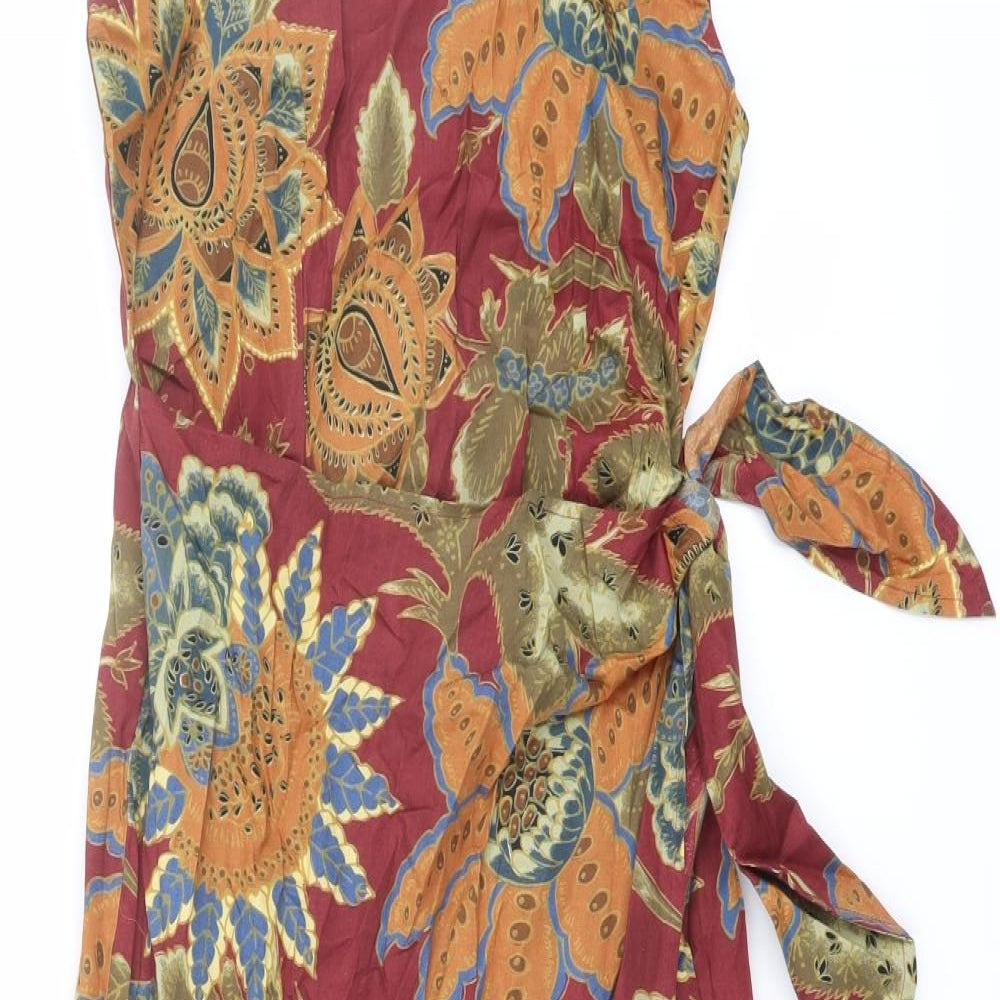 NEXT Womens Multicoloured Floral Cotton Tank Dress Size 8 Boat Neck Zip - Tie Side Detail
