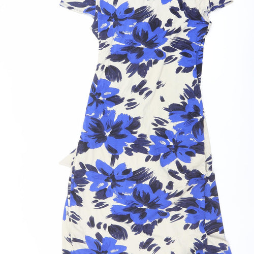 Per Una Womens Beige Geometric Viscose Wrap Dress Size 14 V-Neck Pullover