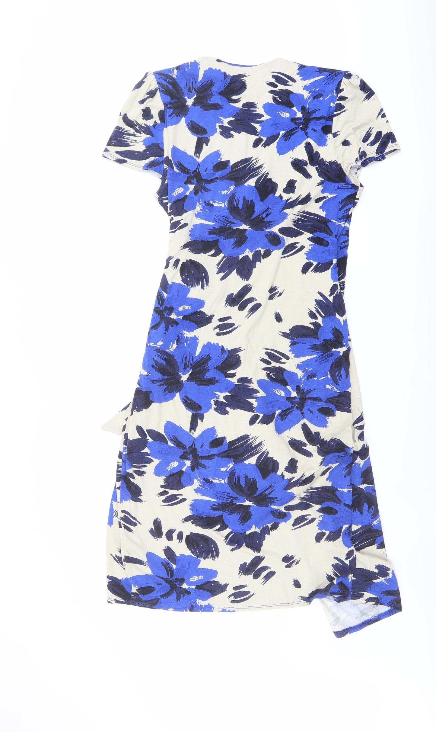 Per Una Womens Beige Geometric Viscose Wrap Dress Size 14 V-Neck Pullover