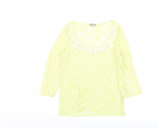 Per Una Womens Yellow Floral Polyamide Basic Blouse Size 16 Scoop Neck