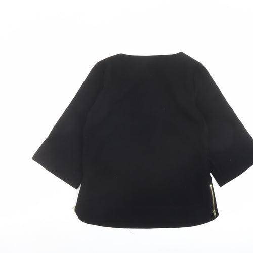 Warehouse Womens Black Polyester Basic Blouse Size 8 Round Neck
