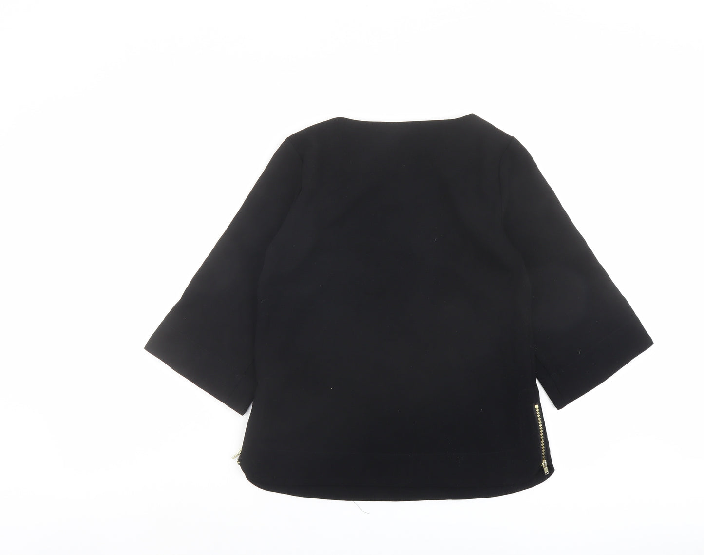 Warehouse Womens Black Polyester Basic Blouse Size 8 Round Neck