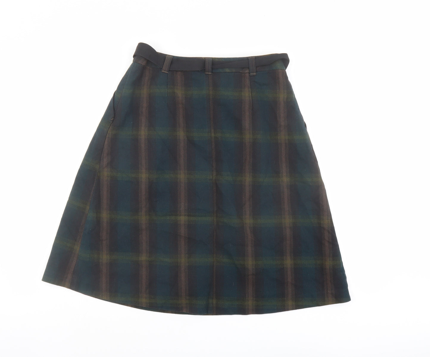 Laura Ashley Womens Green Plaid Cotton A-Line Skirt Size 8 Zip - Belt included